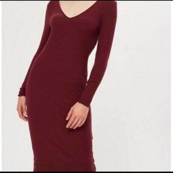 Topshop Ribbed Maroon Bodycon Lettuce Hem Long Sleeve Fall V neck Midi Dress 8 - Picture 10 of 10